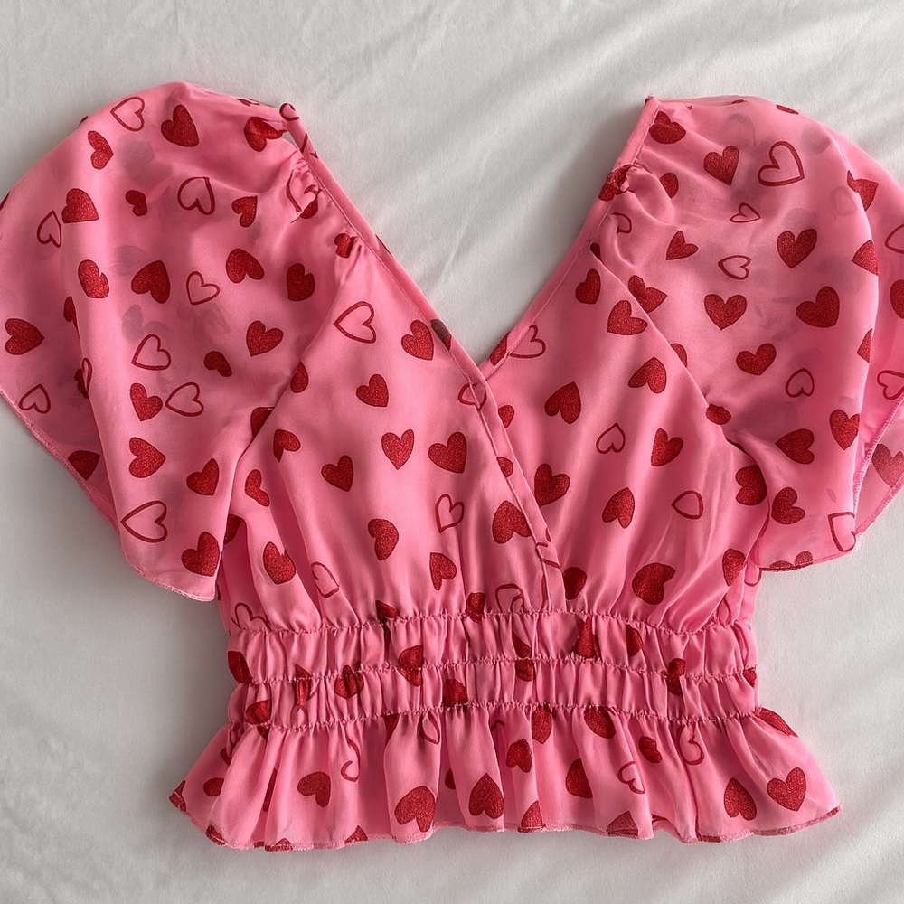 Pink Heart Patterned Women's Top